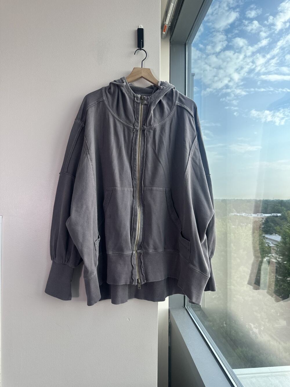 Free People We the Free Gray 100% Cotton Camden Oversized Slouchy Hoodie Sz XL